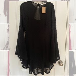 Black dress, long sleeve, open back